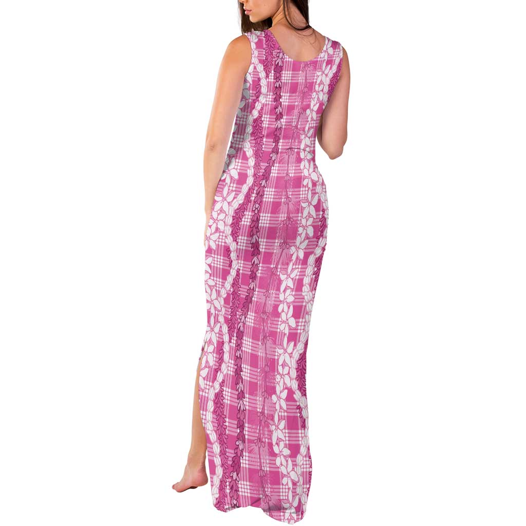 Hawaiian Ohia Lehua Lei Tank Maxi Dress Plaid Palaka Akala Pattern - Polynesian Pride