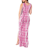 Hawaiian Ohia Lehua Lei Tank Maxi Dress Plaid Palaka Akala Pattern - Polynesian Pride