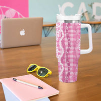 Hawaiian Ohia Lehua Lei Tumbler With Handle Plaid Palaka Akala Pattern - Polynesian Pride