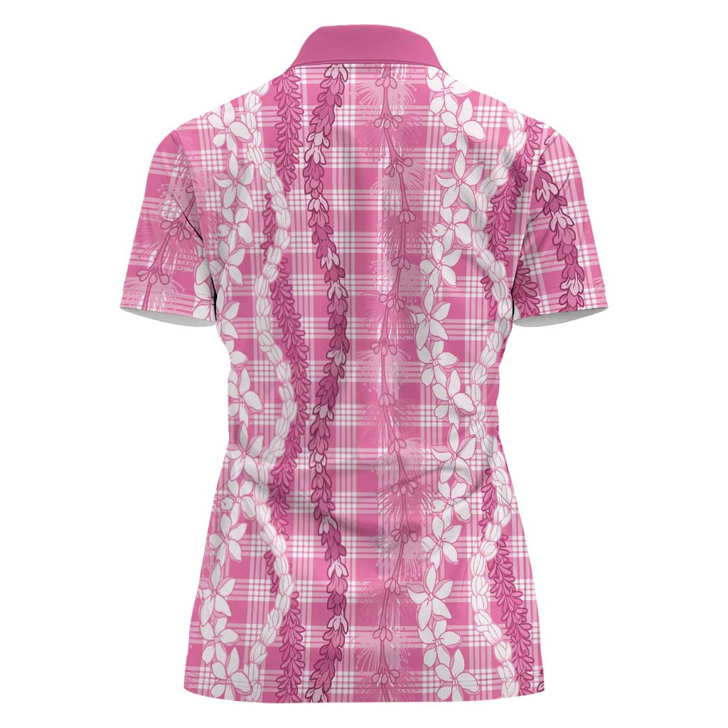 Hawaiian Ohia Lehua Lei Women Polo Shirt Plaid Palaka Akala Pattern - Polynesian Pride