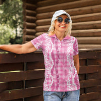 Hawaiian Ohia Lehua Lei Women Polo Shirt Plaid Palaka Akala Pattern - Polynesian Pride