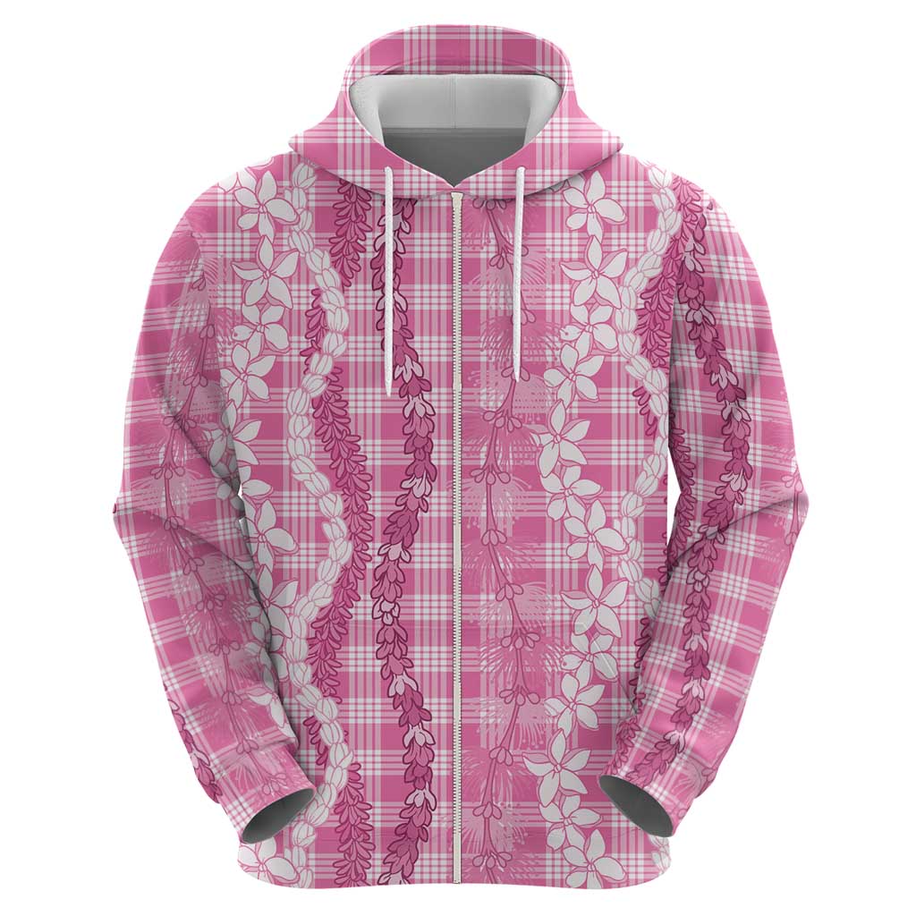 Hawaiian Ohia Lehua Lei Zip Hoodie Plaid Palaka Akala Pattern - Polynesian Pride