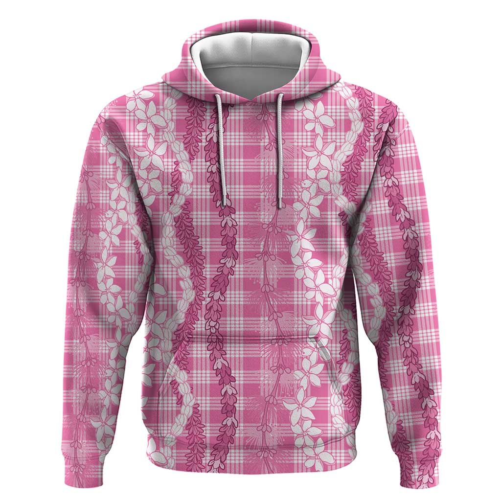 Hawaiian Ohia Lehua Lei Zip Hoodie Plaid Palaka Akala Pattern - Polynesian Pride
