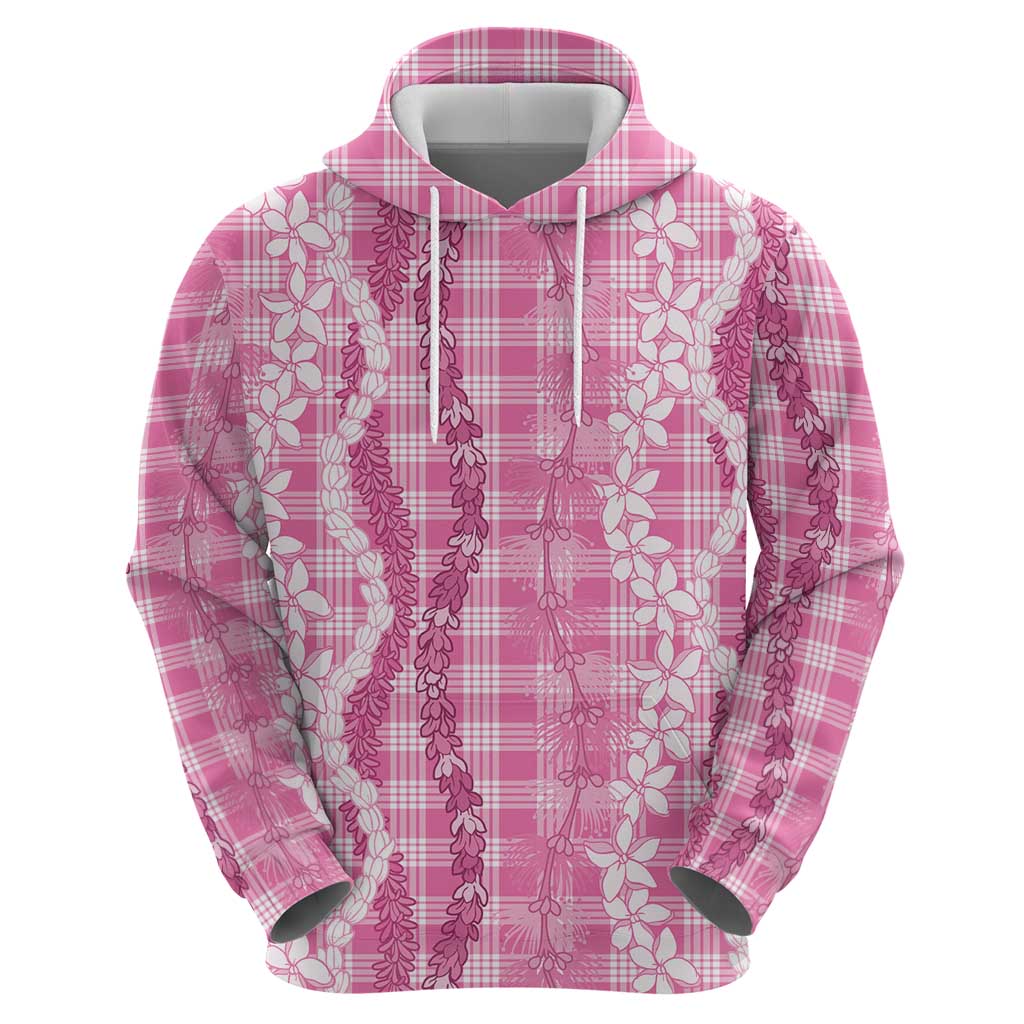 Hawaiian Ohia Lehua Lei Zip Hoodie Plaid Palaka Akala Pattern - Polynesian Pride