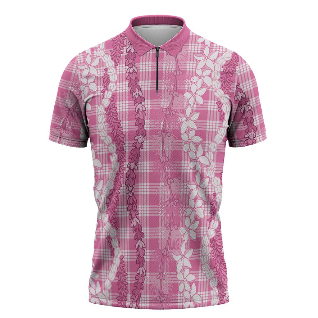 Hawaiian Ohia Lehua Lei Zipper Polo Shirt Plaid Palaka Akala Pattern - Polynesian Pride