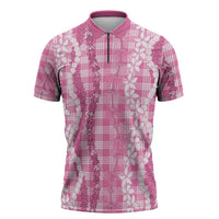 Hawaiian Ohia Lehua Lei Zipper Polo Shirt Plaid Palaka Akala Pattern - Polynesian Pride