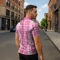 Hawaiian Ohia Lehua Lei Zipper Polo Shirt Plaid Palaka Akala Pattern - Polynesian Pride