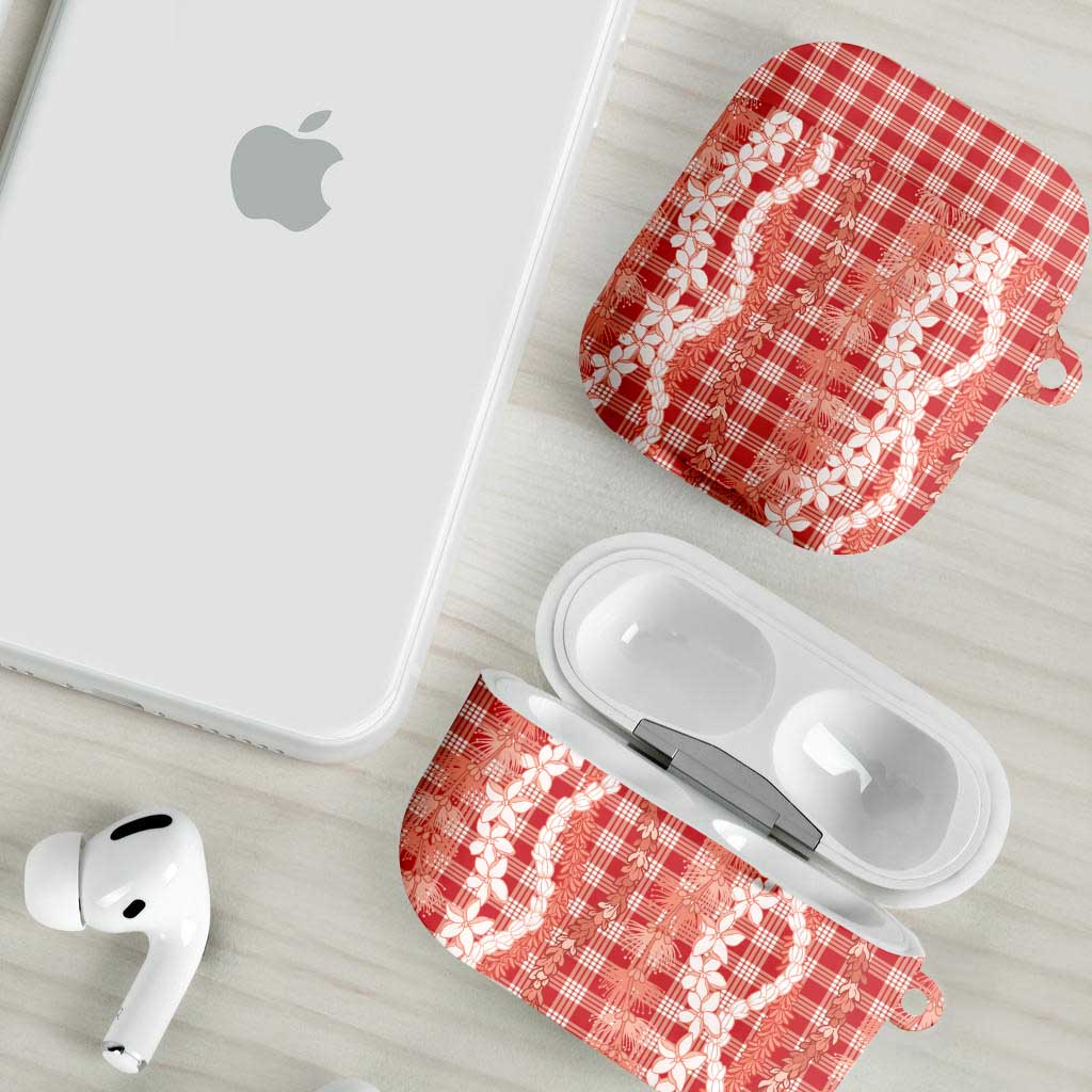 Hawaiian Ohia Lehua Lei AirPods Case Plaid Palaka Ulaula Pattern - Polynesian Pride