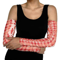 Hawaiian Ohia Lehua Lei Arm Sleeves Plaid Palaka Ulaula Pattern - Polynesian Pride
