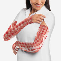 Hawaiian Ohia Lehua Lei Arm Sleeves Plaid Palaka Ulaula Pattern - Polynesian Pride