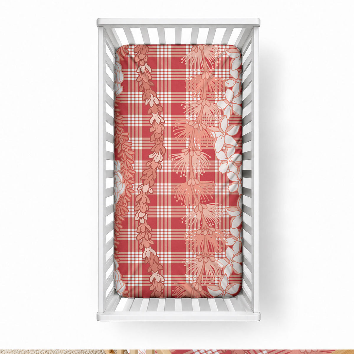 Hawaiian Ohia Lehua Lei Baby Bed Cover Plaid Palaka Ulaula Pattern LT9 28 × 52 in Red - Polynesian Pride