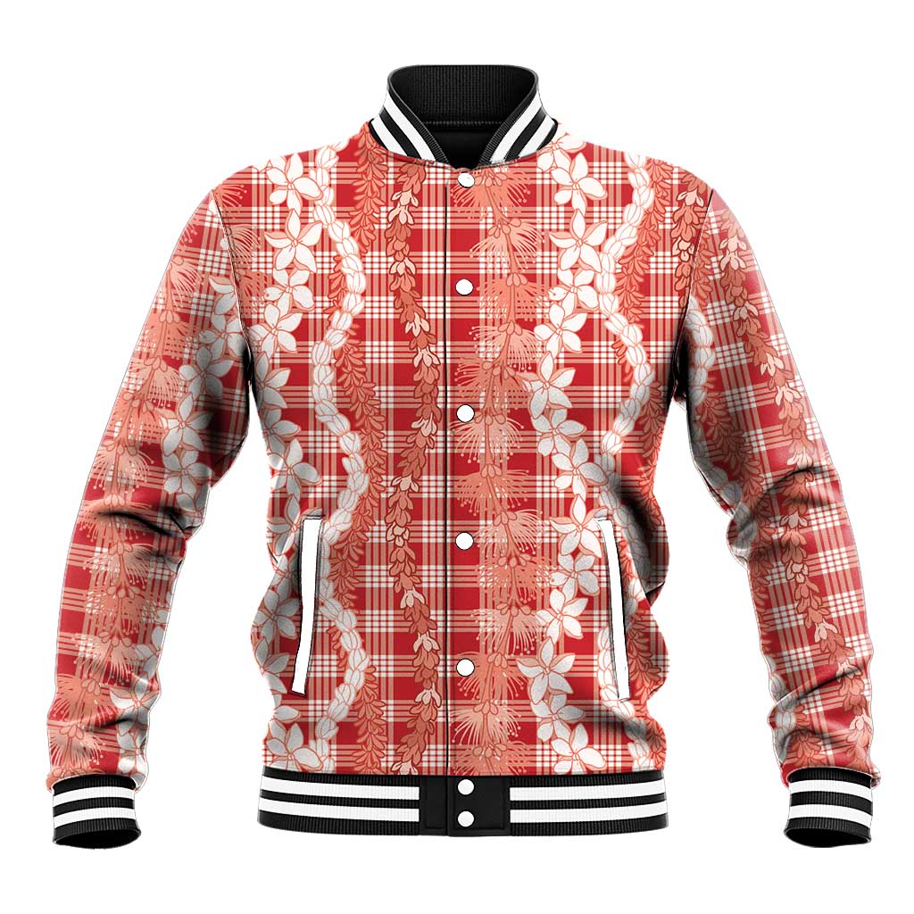 Hawaiian Ohia Lehua Lei Baseball Jacket Plaid Palaka Ulaula Pattern - Polynesian Pride