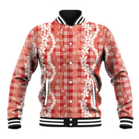 Hawaiian Ohia Lehua Lei Baseball Jacket Plaid Palaka Ulaula Pattern - Polynesian Pride