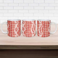 Hawaiian Ohia Lehua Lei Ceramic Mug Plaid Palaka Ulaula Pattern - Polynesian Pride