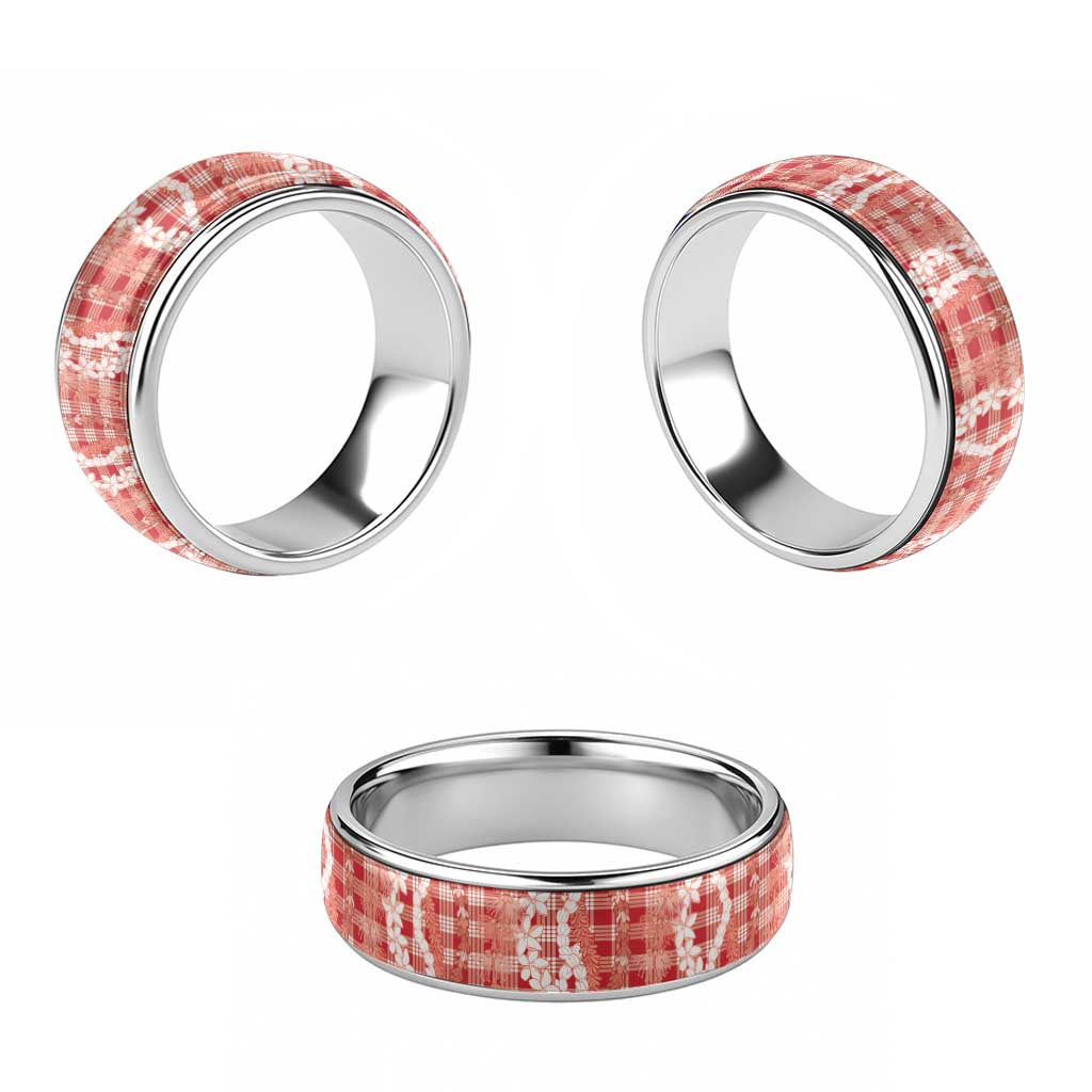 Hawaiian Ohia Lehua Lei Classic Ring Plaid Palaka Ulaula Pattern - Polynesian Pride