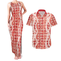 Hawaiian Ohia Lehua Lei Couples Matching Tank Maxi Dress and Hawaiian Shirt Plaid Palaka Ulaula Pattern - Polynesian Pride