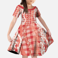 Hawaiian Ohia Lehua Lei Family Matching Long Sleeve Bodycon Dress and Hawaiian Shirt Plaid Palaka Ulaula Pattern LT9 Daughter's Dress Red - Polynesian Pride