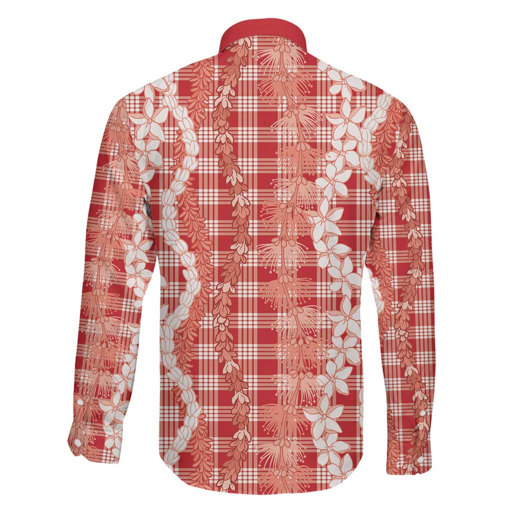 Hawaiian Ohia Lehua Lei Family Matching Mermaid Dress and Hawaiian Shirt Plaid Palaka Ulaula Pattern LT9 - Polynesian Pride