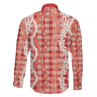 Hawaiian Ohia Lehua Lei Family Matching Off The Shoulder Long Sleeve Dress and Hawaiian Shirt Plaid Palaka Ulaula Pattern LT9 - Polynesian Pride