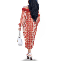 Hawaiian Ohia Lehua Lei Family Matching Off The Shoulder Long Sleeve Dress and Hawaiian Shirt Plaid Palaka Ulaula Pattern LT9 - Polynesian Pride