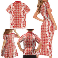 Hawaiian Ohia Lehua Lei Family Matching Short Sleeve Bodycon Dress and Hawaiian Shirt Plaid Palaka Ulaula Pattern LT9 - Polynesian Pride