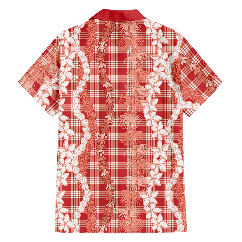 Hawaiian Ohia Lehua Lei Family Matching Short Sleeve Bodycon Dress and Hawaiian Shirt Plaid Palaka Ulaula Pattern LT9 - Polynesian Pride