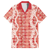 Hawaiian Ohia Lehua Lei Family Matching Summer Maxi Dress and Hawaiian Shirt Plaid Palaka Ulaula Pattern LT9 Dad's Shirt - Short Sleeve Red - Polynesian Pride