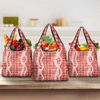 Hawaiian Ohia Lehua Lei Grocery Bag Plaid Palaka Ulaula Pattern - Polynesian Pride