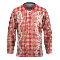 Hawaiian Ohia Lehua Lei Hockey Jersey Plaid Palaka Ulaula Pattern - Polynesian Pride