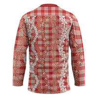 Hawaiian Ohia Lehua Lei Hockey Jersey Plaid Palaka Ulaula Pattern - Polynesian Pride