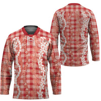 Hawaiian Ohia Lehua Lei Hockey Jersey Plaid Palaka Ulaula Pattern - Polynesian Pride