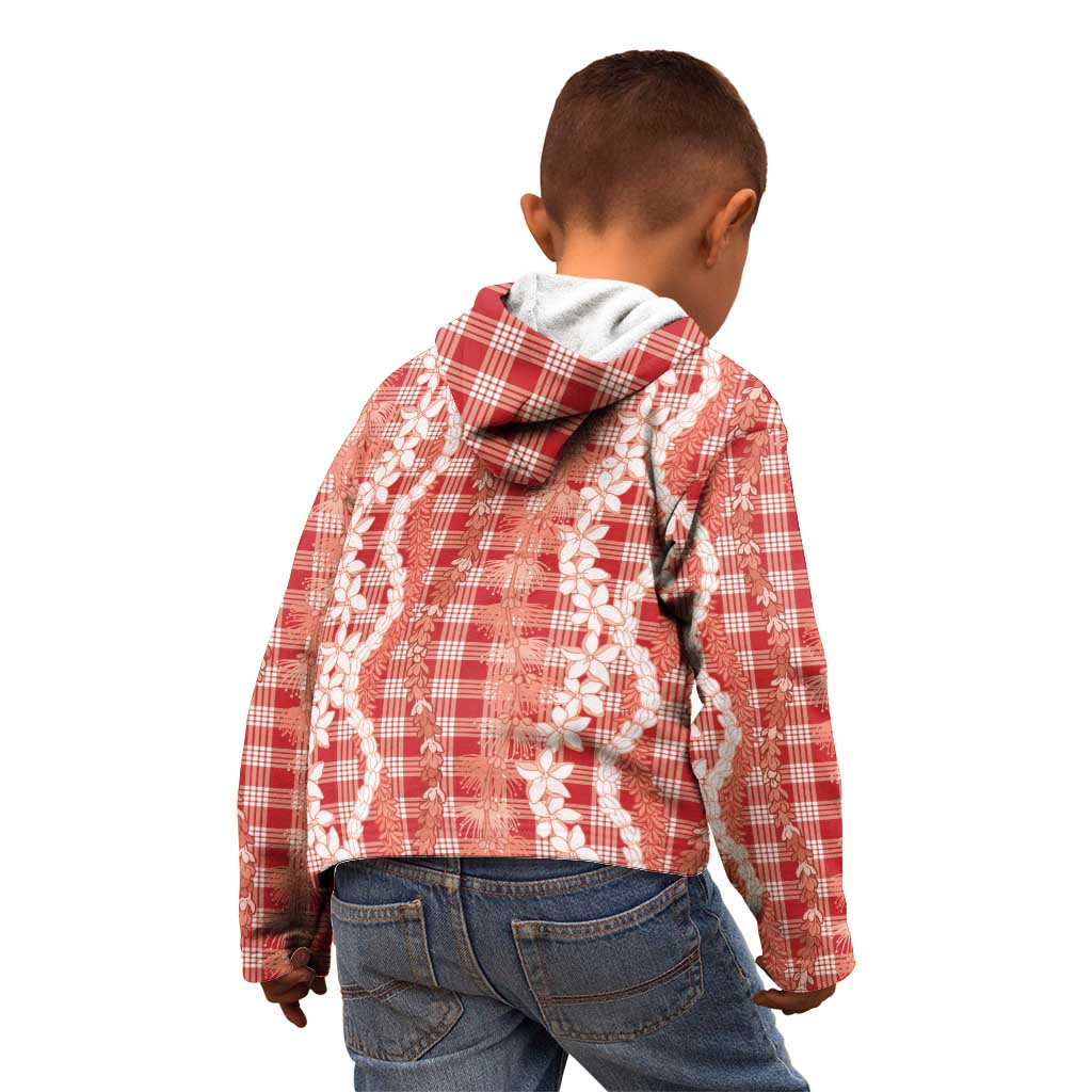 Hawaiian Ohia Lehua Lei Kid Hoodie Plaid Palaka Ulaula Pattern - Polynesian Pride