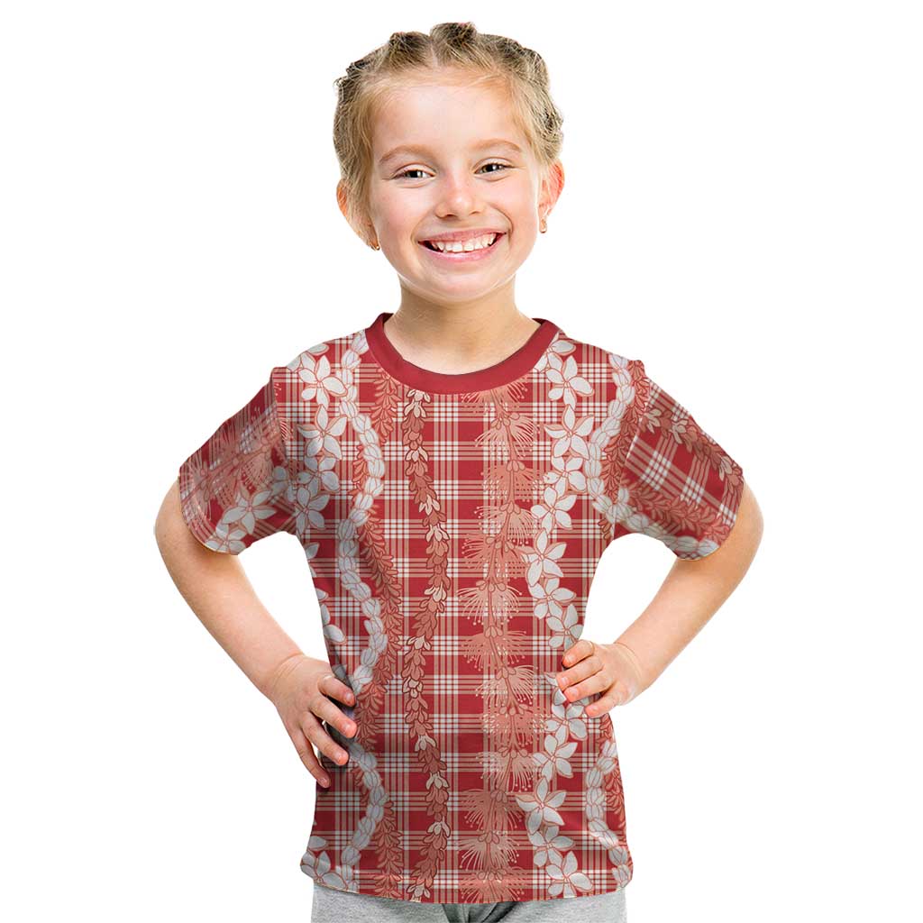 Hawaiian Ohia Lehua Lei Kid T Shirt Plaid Palaka Ulaula Pattern - Polynesian Pride