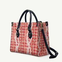 Hawaiian Ohia Lehua Lei Leather Bag Plaid Palaka Ulaula Pattern - Polynesian Pride