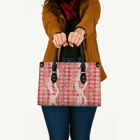 Hawaiian Ohia Lehua Lei Leather Bag Plaid Palaka Ulaula Pattern - Polynesian Pride