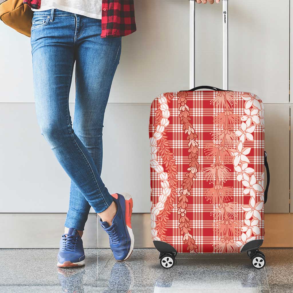 Hawaiian Ohia Lehua Lei Luggage Cover Plaid Palaka Ulaula Pattern - Polynesian Pride