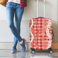Hawaiian Ohia Lehua Lei Luggage Cover Plaid Palaka Ulaula Pattern - Polynesian Pride