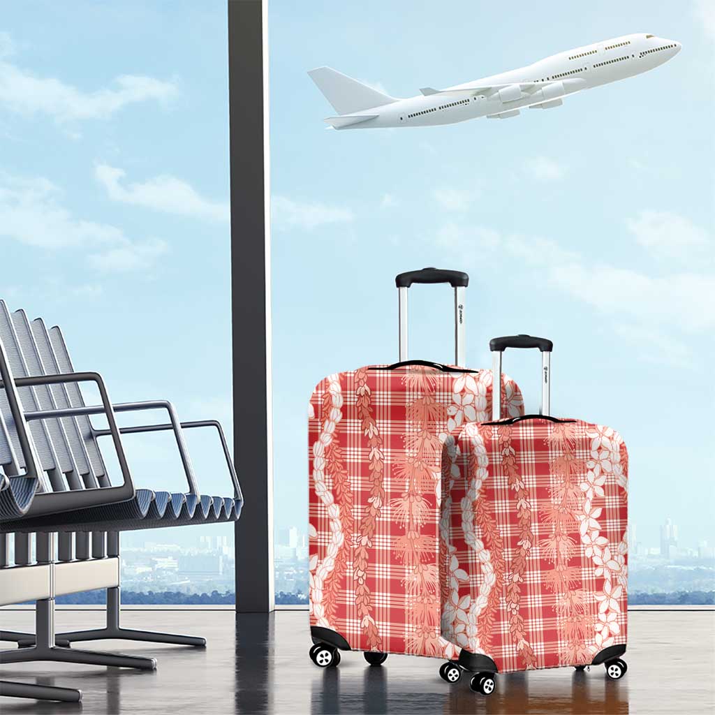Hawaiian Ohia Lehua Lei Luggage Cover Plaid Palaka Ulaula Pattern - Polynesian Pride