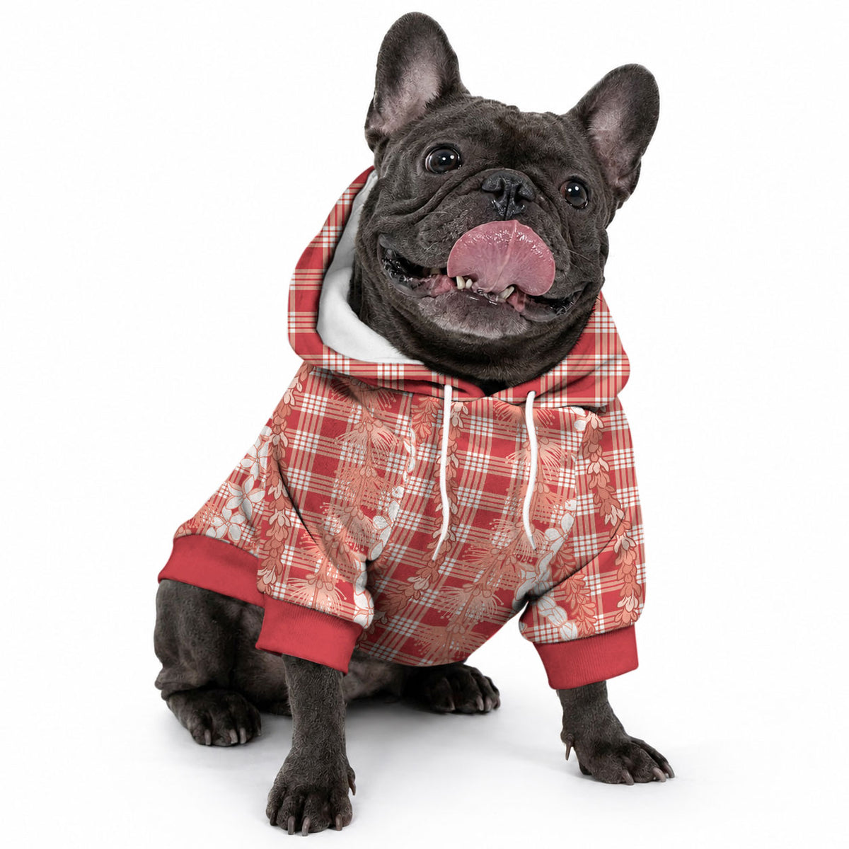 Hawaiian Ohia Lehua Lei Pet Hoodie Plaid Palaka Ulaula Pattern LT9 - Polynesian Pride