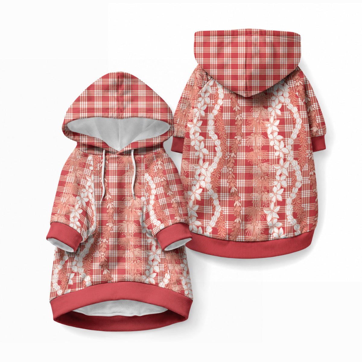 Hawaiian Ohia Lehua Lei Pet Hoodie Plaid Palaka Ulaula Pattern LT9 Pullover Red - Polynesian Pride