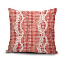 Hawaiian Ohia Lehua Lei Pillow Cover Plaid Palaka Ulaula Pattern - Polynesian Pride
