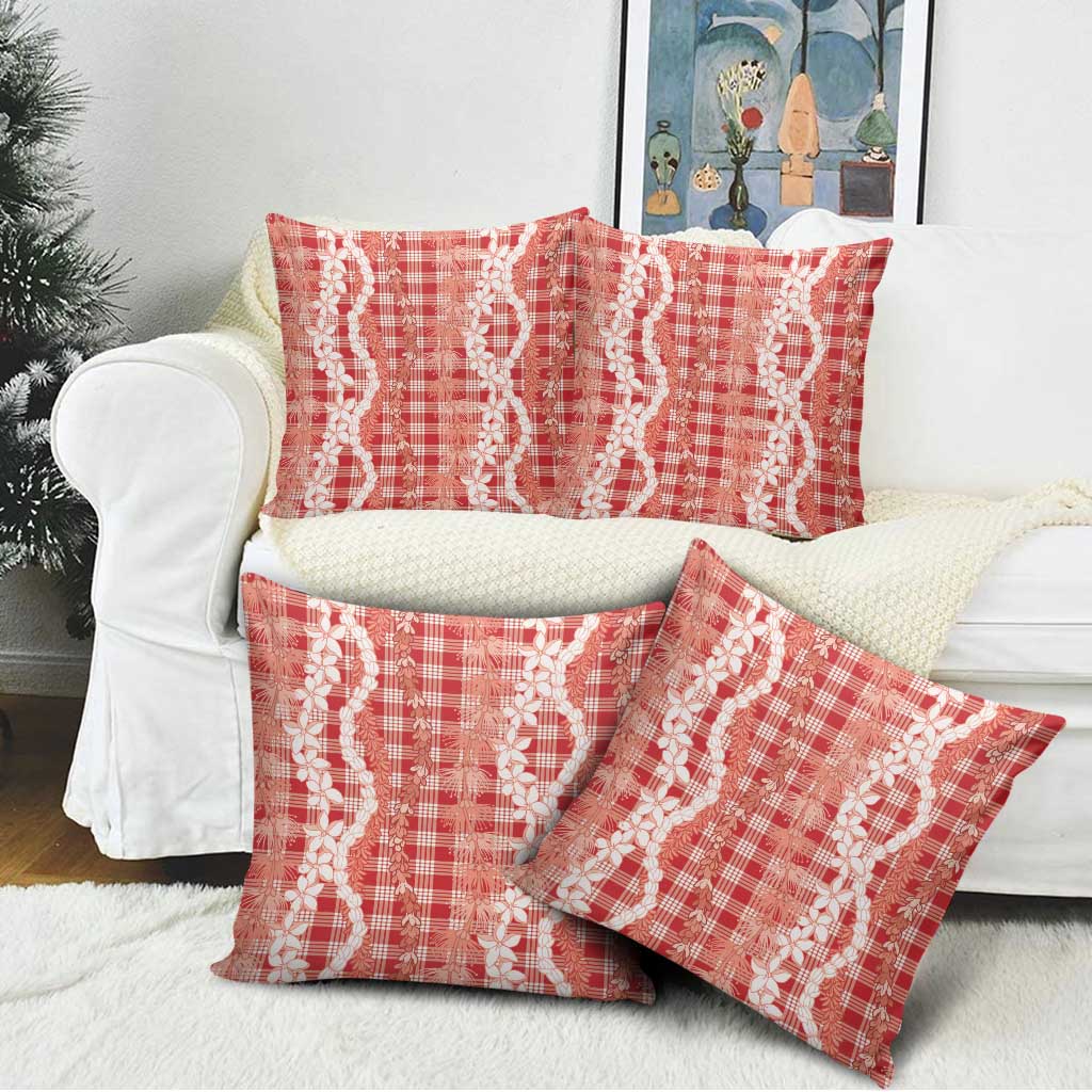 Hawaiian Ohia Lehua Lei Pillow Cover Plaid Palaka Ulaula Pattern - Polynesian Pride