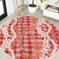 Hawaiian Ohia Lehua Lei Round Carpet Plaid Palaka Ulaula Pattern - Polynesian Pride