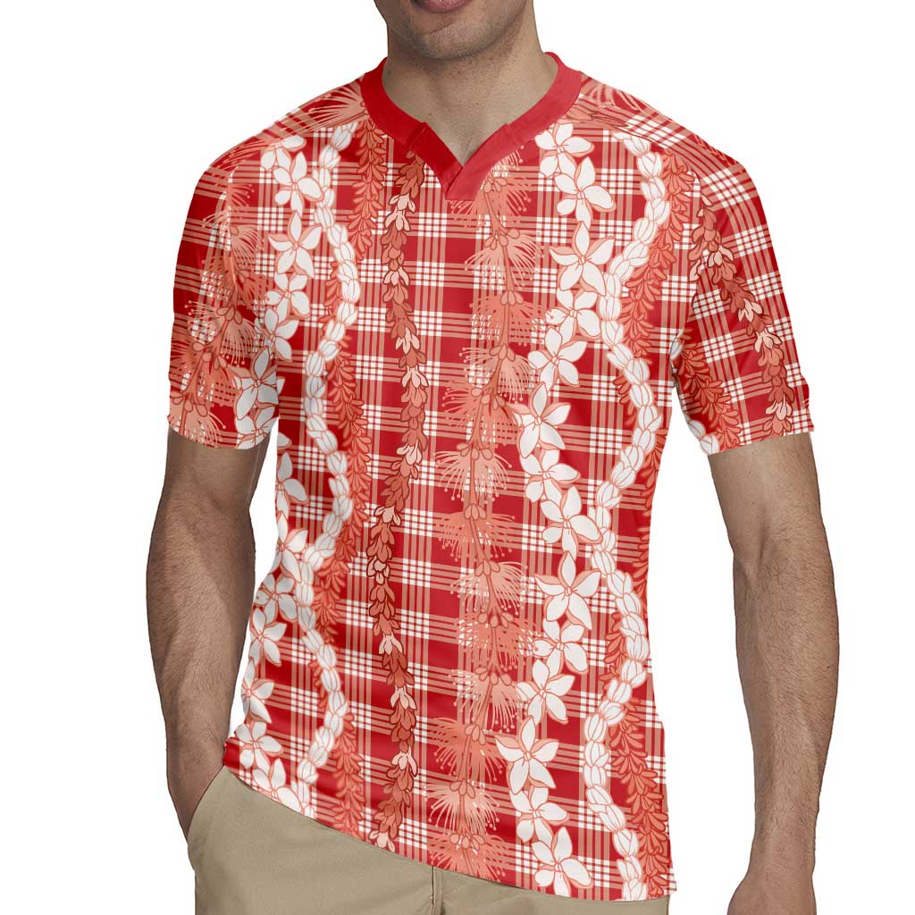 Hawaiian Ohia Lehua Lei Rugby Jersey Plaid Palaka Ulaula Pattern - Polynesian Pride