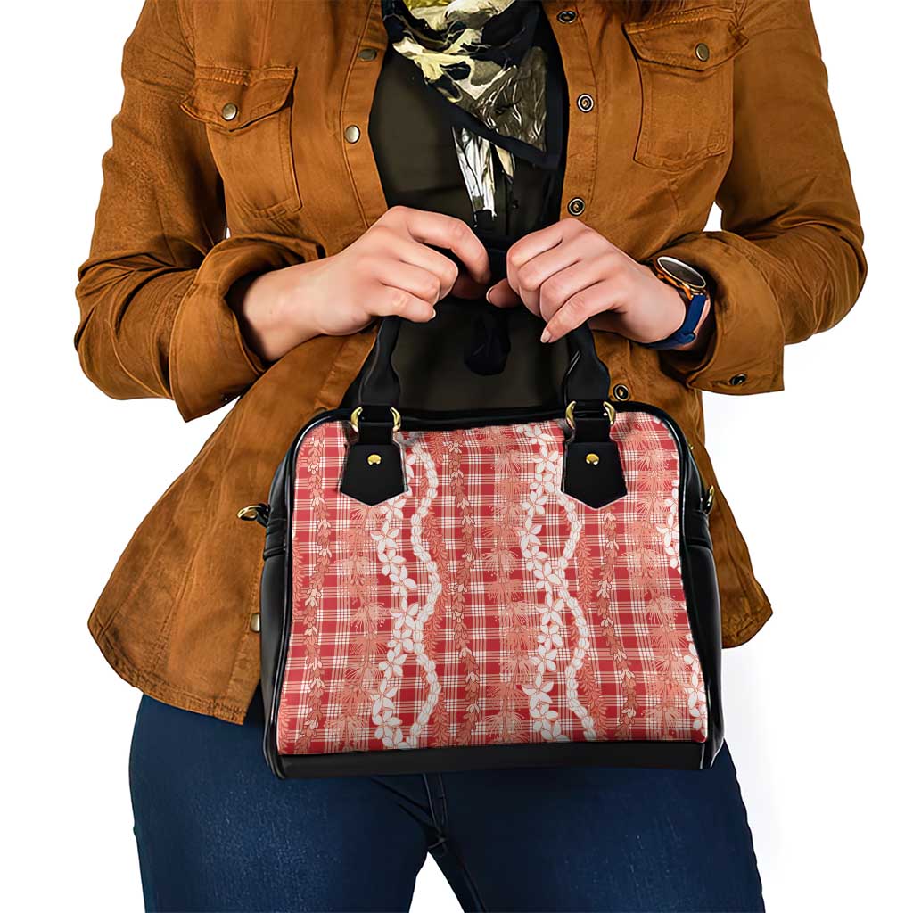 Hawaiian Ohia Lehua Lei Shoulder Handbag Plaid Palaka Ulaula Pattern - Polynesian Pride