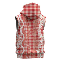 Hawaiian Ohia Lehua Lei Sleeveless Zip Hoodie Plaid Palaka Ulaula Pattern - Polynesian Pride