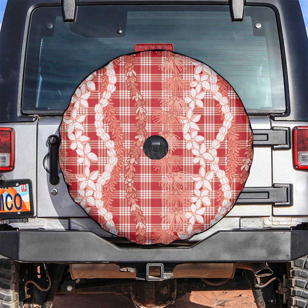 Hawaiian Ohia Lehua Lei Spare Tire Cover Plaid Palaka Ulaula Pattern LT9 Red - Polynesian Pride