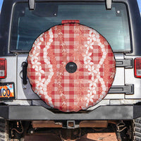 Hawaiian Ohia Lehua Lei Spare Tire Cover Plaid Palaka Ulaula Pattern LT9 Red - Polynesian Pride