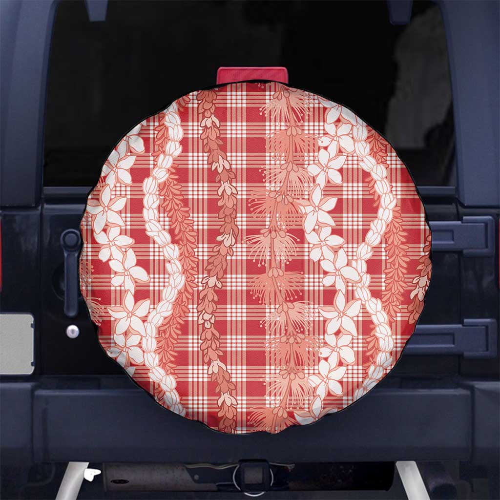 Hawaiian Ohia Lehua Lei Spare Tire Cover Plaid Palaka Ulaula Pattern LT9 No hole Red - Polynesian Pride