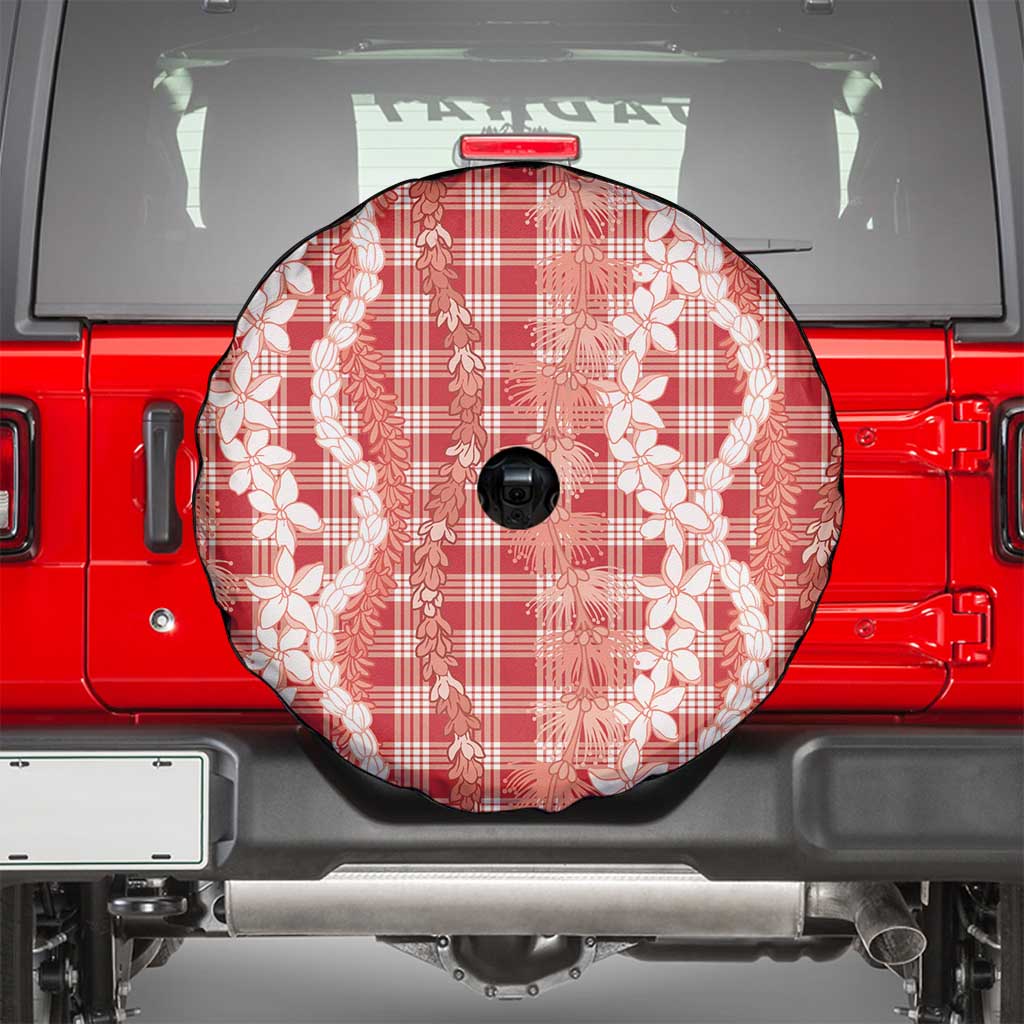 Hawaiian Ohia Lehua Lei Spare Tire Cover Plaid Palaka Ulaula Pattern LT9 - Polynesian Pride